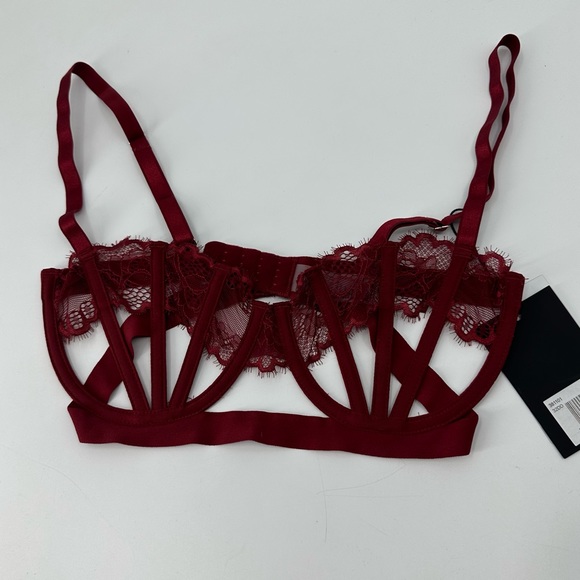 Thistle and Spire Ruby Red Sidney Lace Open Cup Bra Size 32DD New with Tags - Picture 3 of 10